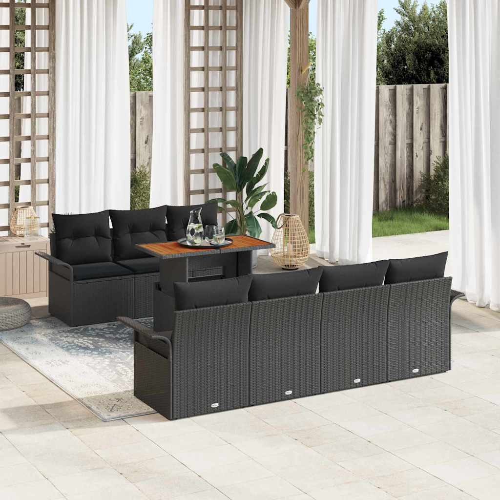 Garten-Sofa-Set mit Speicher 8 pcs Schwarz Poly Rattan